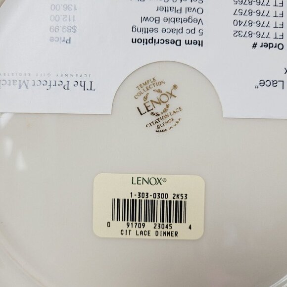 NWT Lenox Temple Collection Citation Lace Dinner Plate Floral Gold Trim 10 6/8" - Picture 7 of 8
